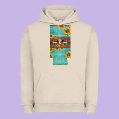 Mom Hereford Cattle Sunflowers On Tooled Leather Slim Can Cooler Urban Hoodie Designed By Barkaloodesign