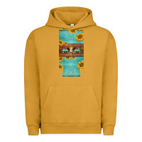 Pigment Peanut Butter mom hereford cattle sunflowers on tooled leather slim can cooler Urban Hoodie - BarkalooDesign