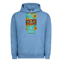 Pigment Pebble Blue mom hereford cattle sunflowers on tooled leather slim can cooler Urban Hoodie - BarkalooDesign