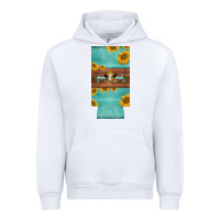 White mom hereford cattle sunflowers on tooled leather slim can cooler Urban Hoodie - BarkalooDesign
