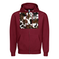 Burgundy cowhide and leopard pattern Zipper Hoodie - RanaPortraitStore