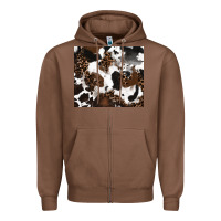 Chestnut cowhide and leopard pattern Zipper Hoodie - RanaPortraitStore