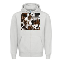 Dove Grey cowhide and leopard pattern Zipper Hoodie - RanaPortraitStore