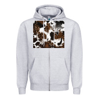 Heather Grey cowhide and leopard pattern Zipper Hoodie - RanaPortraitStore
