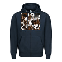 Navy cowhide and leopard pattern Zipper Hoodie - RanaPortraitStore