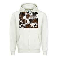 Oatmeal Heather cowhide and leopard pattern Zipper Hoodie - RanaPortraitStore