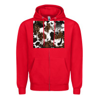 Red cowhide and leopard pattern Zipper Hoodie - RanaPortraitStore