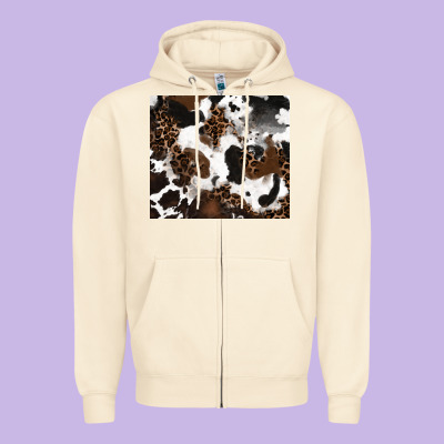 Zipper Hoodie cowhide and leopard pattern