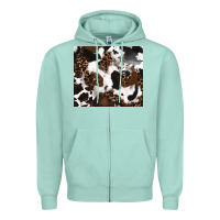 Seafoam cowhide and leopard pattern Zipper Hoodie - RanaPortraitStore