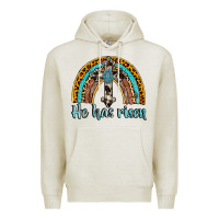Oatmeal Heather he has risen rainbow Premium Hoodie - AdoDesignShop