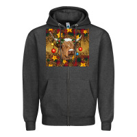 Charcoal Heather Christmas cow Zipper Hoodie - RanaPortraitStore
