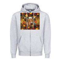 Heather Grey Christmas cow Zipper Hoodie - RanaPortraitStore