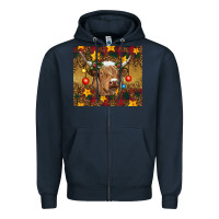 Navy Christmas cow Zipper Hoodie - RanaPortraitStore