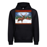 Black christmas reindeer red barn country farm christmas Urban Hoodie - BarkalooDesign