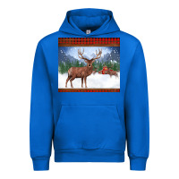 Cobalt christmas reindeer red barn country farm christmas Urban Hoodie - BarkalooDesign