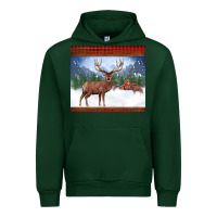 Forest Green christmas reindeer red barn country farm christmas Urban Hoodie - BarkalooDesign