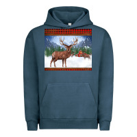 Pigment Midnight Navy christmas reindeer red barn country farm christmas Urban Hoodie - BarkalooDesign