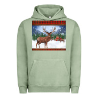 Pigment Oil Green christmas reindeer red barn country farm christmas Urban Hoodie - BarkalooDesign