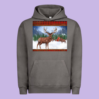 Christmas Reindeer Red Barn Country Farm Christmas Urban Hoodie Designed By Barkaloodesign