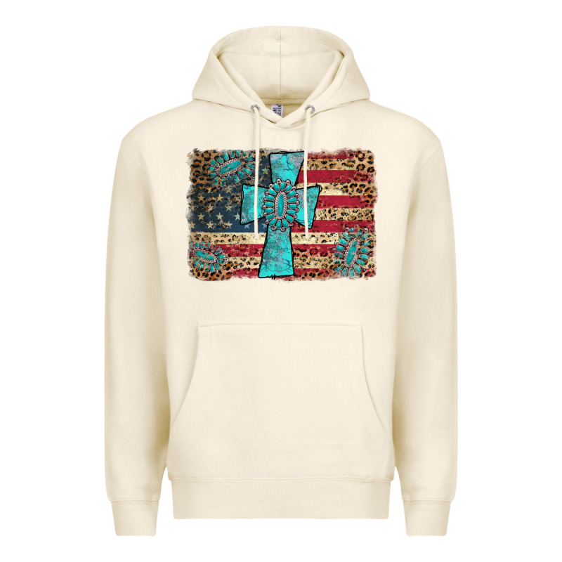 Flag And Turquoise Cross Premium Hoodie by AdoDesignShop | Teevron