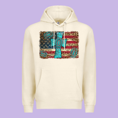 Flag And Turquoise Cross Premium Hoodie Designed By Adodesignshop