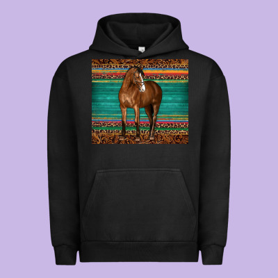 Western Horse Serape  Leather Leopard Urban Hoodie Designed By Barkaloodesign