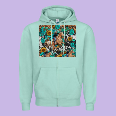 Zipper Hoodie cowgirl sunflower turquoise