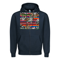 Navy cowhide leopard serape Zipper Hoodie - RanaPortraitStore