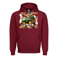 Burgundy christmas farm tractor Zipper Hoodie - RanaPortraitStore
