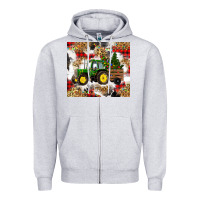 Heather Grey christmas farm tractor Zipper Hoodie - RanaPortraitStore
