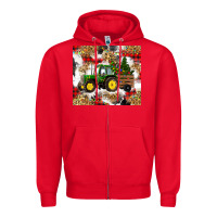 Red christmas farm tractor Zipper Hoodie - RanaPortraitStore
