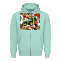 Seafoam christmas farm tractor Zipper Hoodie - RanaPortraitStore