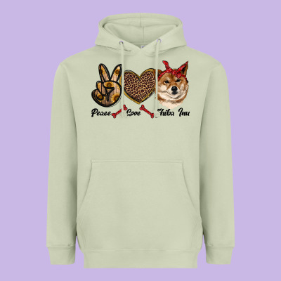 Peace Love Shiba Inu Heavyweight Hoodie Designed By Ranaportraitstore