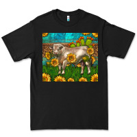 Black Western Charolais Bull With Sunflowers Premium Tee - LillyAllenDesigns