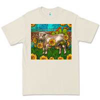 Bone Western Charolais Bull With Sunflowers Premium Tee - LillyAllenDesigns