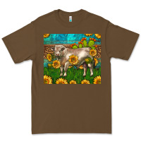 Cacao Western Charolais Bull With Sunflowers Premium Tee - LillyAllenDesigns