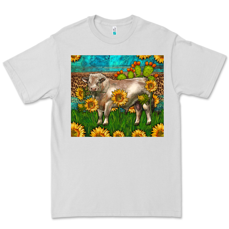 Western Charolais Bull With Sunflowers Premium Tee by LillyAllenDesigns | Teevron