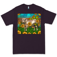 Plum Western Charolais Bull With Sunflowers Premium Tee - LillyAllenDesigns