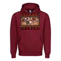 Burgundy hohoho christmas cows Zipper Hoodie - RanaPortraitStore