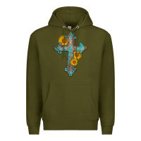 Army Green turquoise sunflower cross Premium Hoodie - AdoDesignShop