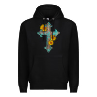 Black turquoise sunflower cross Premium Hoodie - AdoDesignShop