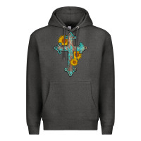 Charcoal Heather turquoise sunflower cross Premium Hoodie - AdoDesignShop