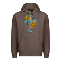 Coffee turquoise sunflower cross Premium Hoodie - AdoDesignShop