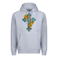 Heather Grey turquoise sunflower cross Premium Hoodie - AdoDesignShop