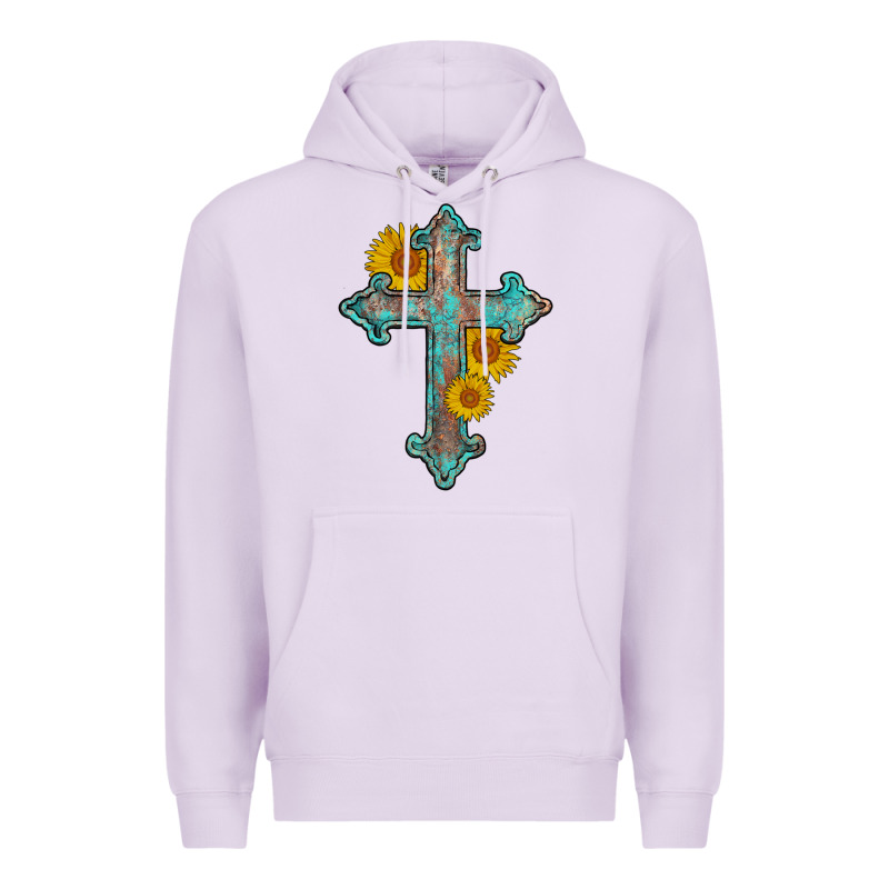 Turquoise Sunflower Cross Premium Hoodie by AdoDesignShop | Teevron