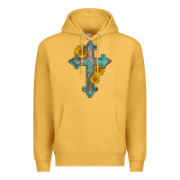 Mustard turquoise sunflower cross Premium Hoodie - AdoDesignShop