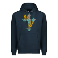Navy turquoise sunflower cross Premium Hoodie - AdoDesignShop