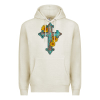 Oatmeal Heather turquoise sunflower cross Premium Hoodie - AdoDesignShop