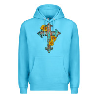 Ocean Blue turquoise sunflower cross Premium Hoodie - AdoDesignShop