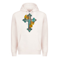 Pale Pink turquoise sunflower cross Premium Hoodie - AdoDesignShop